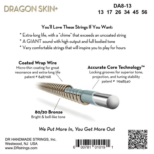 DR Strings Dragon Skin+ DA8-13 Coated