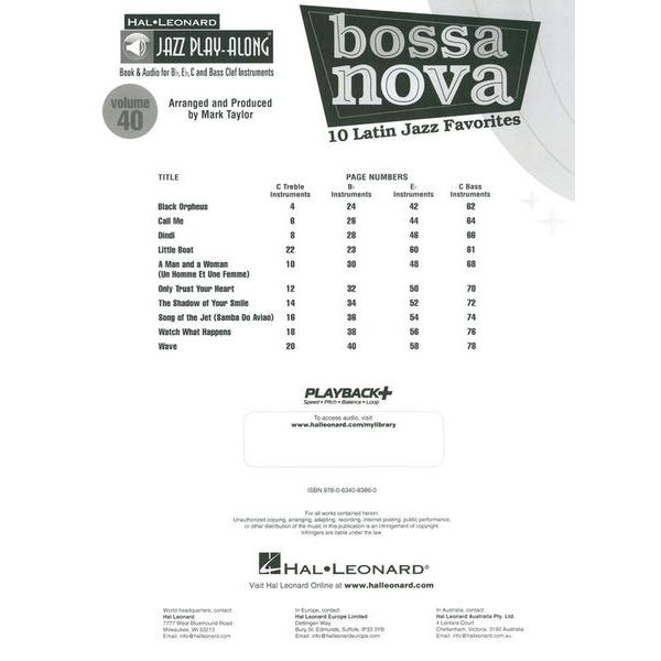 Hal Leonard Jazz Play-Along Bossa Nova