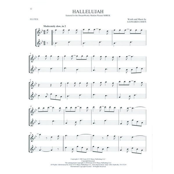 Hal Leonard Movie Songs For Two Flutes