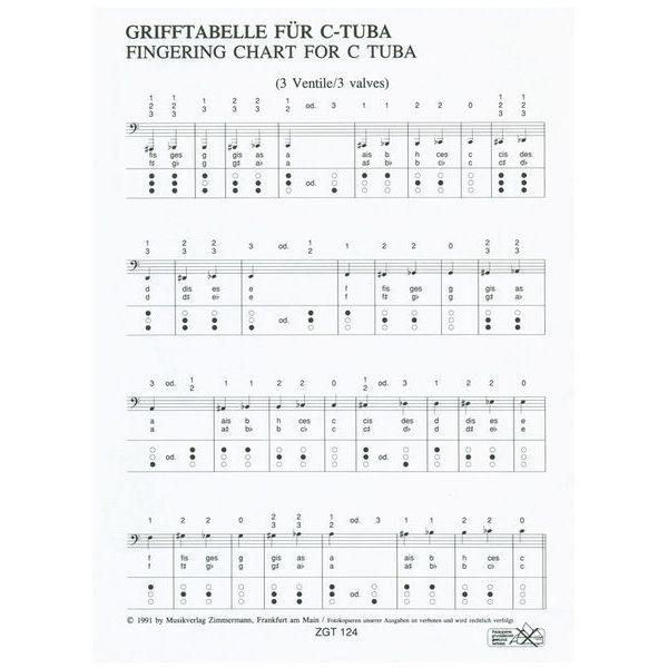Zimmermann Verlag Grifftabelle Tuba C