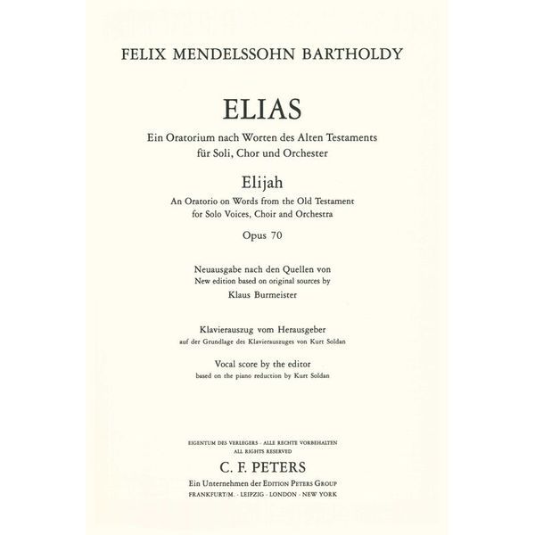 Edition Peters Mendelssohn Elias op.70