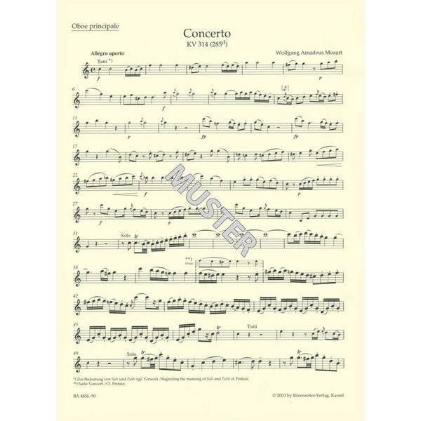 Brenreiter Mozart Concert for Oboe KV 314