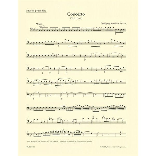 Brenreiter Mozart Concert B-Dur KV 191