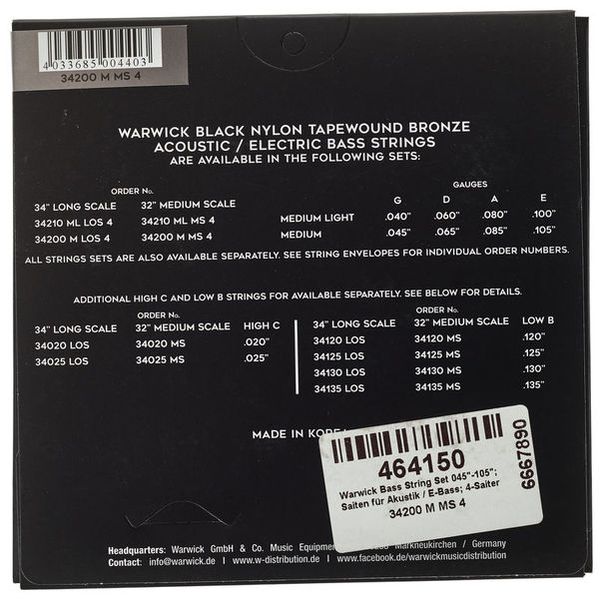 Warwick Bass String Set 045"-105" M