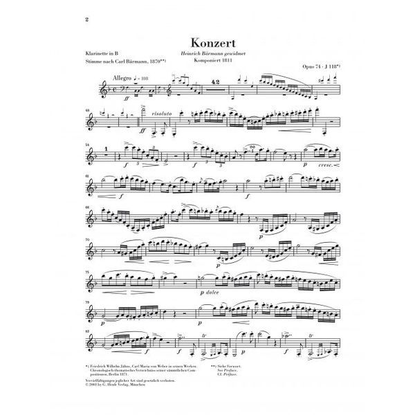 Henle Verlag Weber Clarinet Concerto No.2