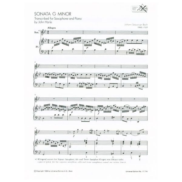 Universal Edition Bach Sonata g-Moll Sax