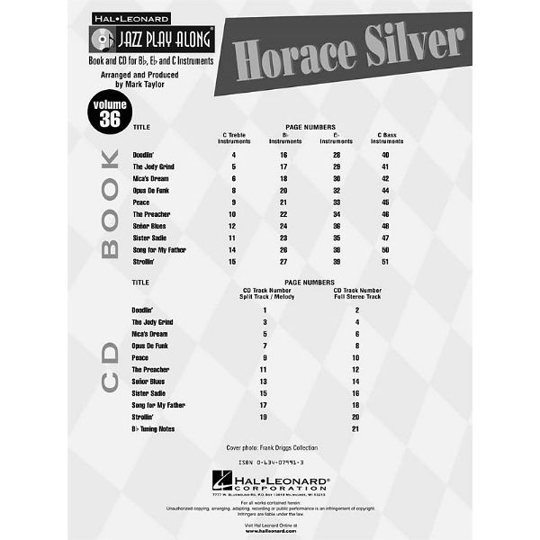 Hal Leonard Jazz Play-Along Horace Silver