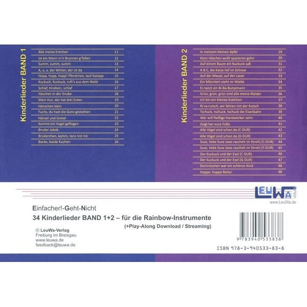 LeuWa-Verlag  34 Kinderlieder Rainbow