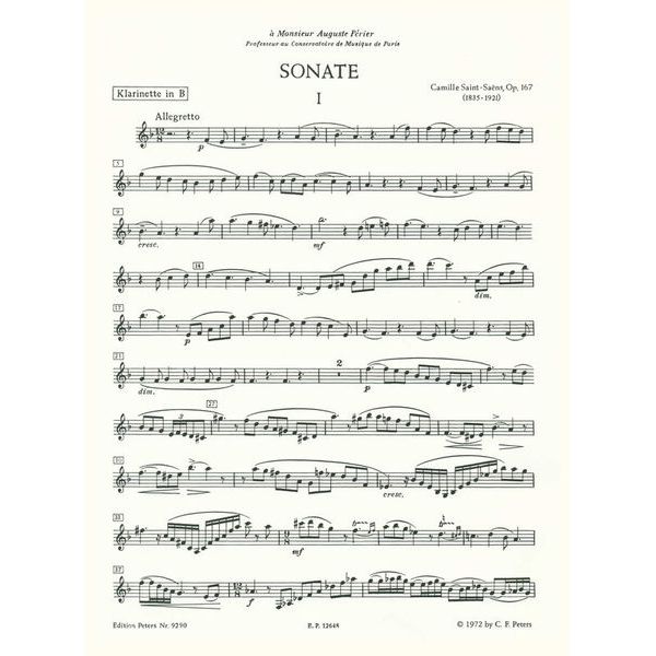 Edition Peters Saint-Sans Sonate Clarinet
