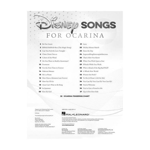 Hal Leonard Disney Songs For Ocarina