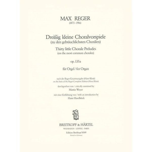 Breitkopf & Hrtel Reger Dreiig kleine Choral