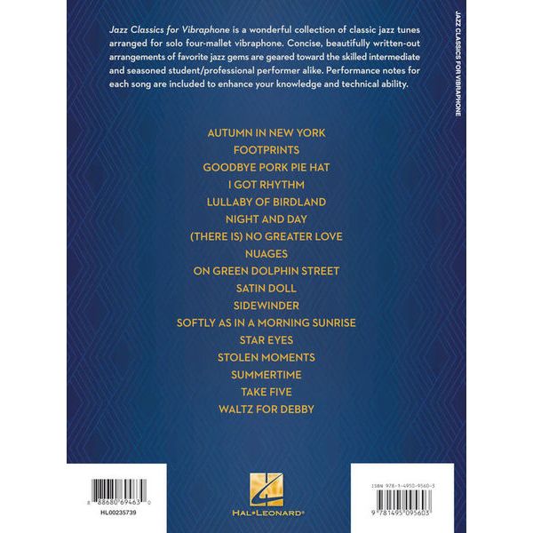 Hal Leonard Jazz Classics For Vibraphone