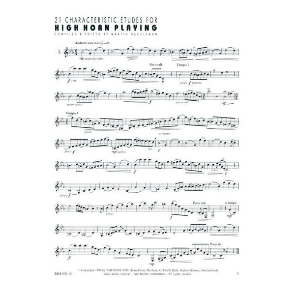 Editions Bim 21 Characteristic Etudes High