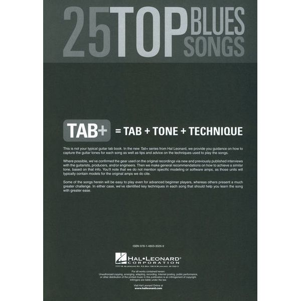 Hal Leonard Tab+ 25 Top Blues Songs