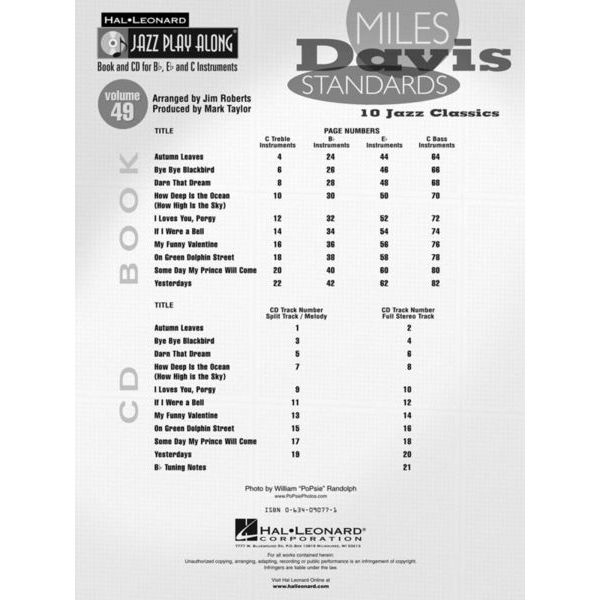 Hal Leonard Jazz Play-Along Miles Davis