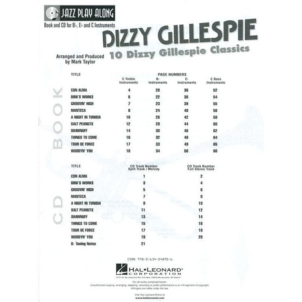 Hal Leonard Jazz Play-Along D. Gillespie