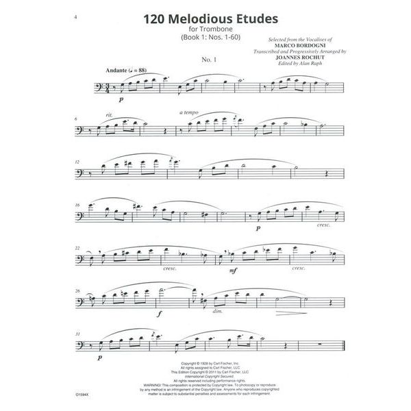 Carl Fischer Melodious Etudes for Trombone