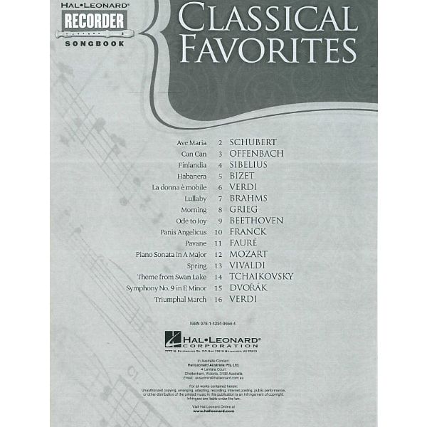Hal Leonard Classical Favorites Recorder