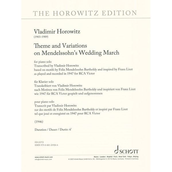 Schott Horowitz Theme and Variation