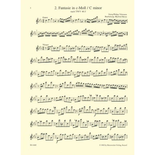 Brenreiter Telemann 12 Fantasien Recorder