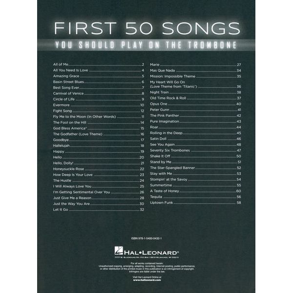 Hal Leonard 50 Songs You Should Trombone