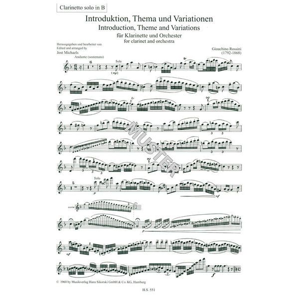 Sikorski Musikverlage Rossini Introduction Clarinet