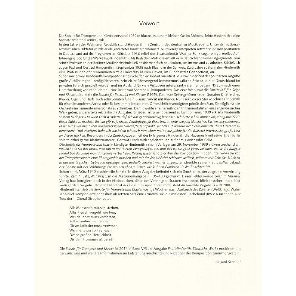 Schott Hindemith Sonate Trumpet