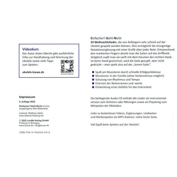 LeuWa-Verlag  24 Weihnachtslieder Ukulele