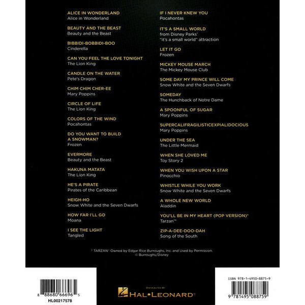 Hal Leonard Disney Songs For Violin Duet