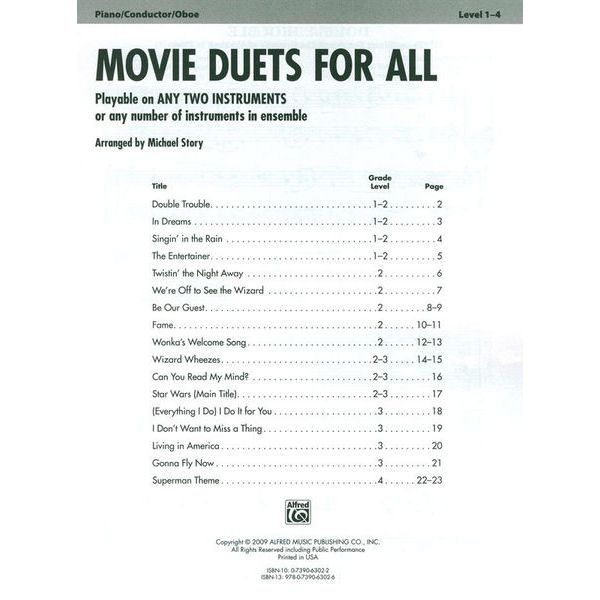 Alfred Music Publishing Movie Duets For All Oboe