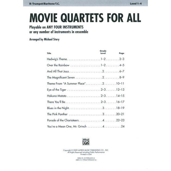 Alfred Music Publishing Movie Quartets for All Trump.