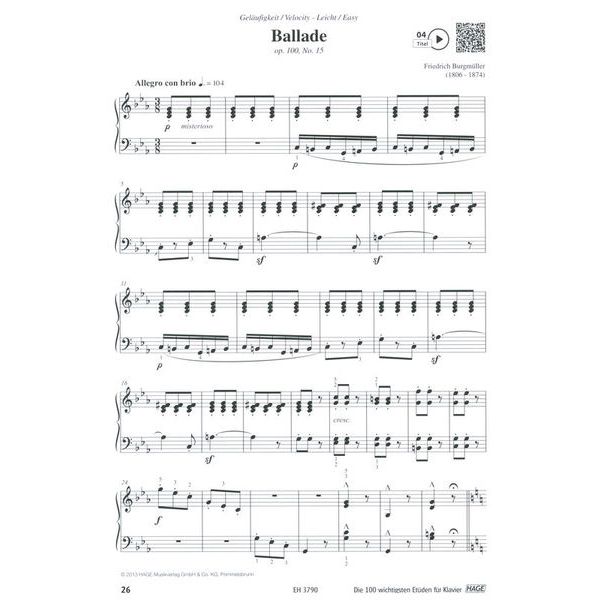 Hage Musikverlag 100 Etudes Piano