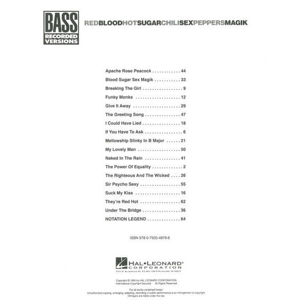 Hal Leonard Red Hot Chili Blood Bass