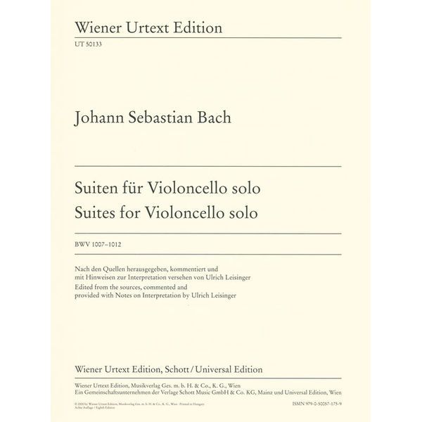 Wiener Urtext Edition Bach Suiten for Violoncello
