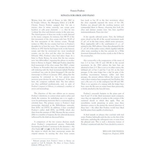 Chester Music Poulenc Sonata For Oboe