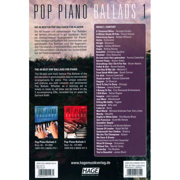 Hage Musikverlag Pop Piano Ballads 1