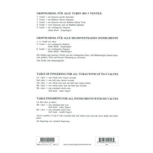 Zimmermann Verlag Grifftabelle Tuba B
