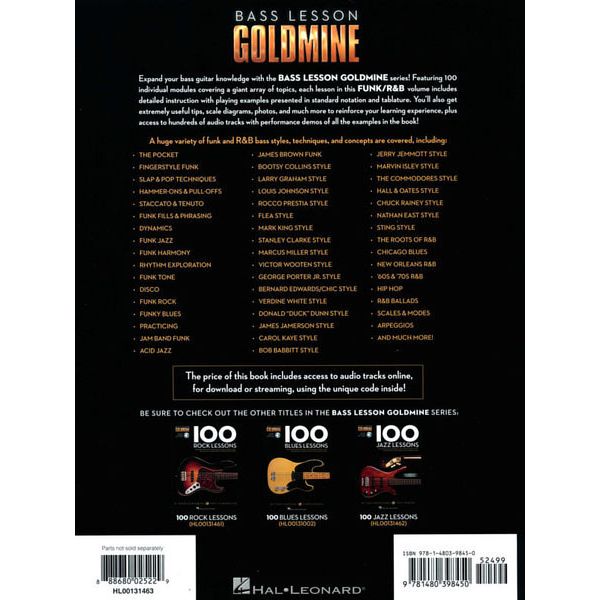 Hal Leonard 100 Funk/R&B Lessons Bass