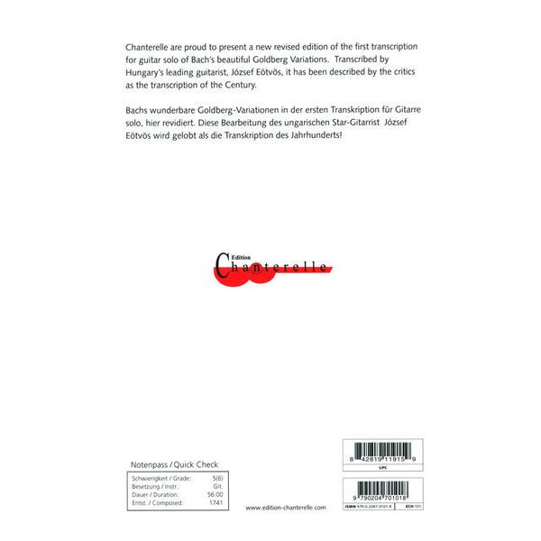 Edition Chanterelle Bach Goldberg Variations