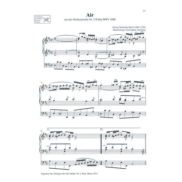 Dr. J. Butz Musikverlag Best Loved Melodies 1 Organ