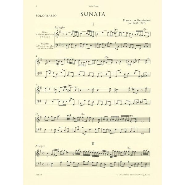 Brenreiter Geminiani Sonate e-moll Oboe