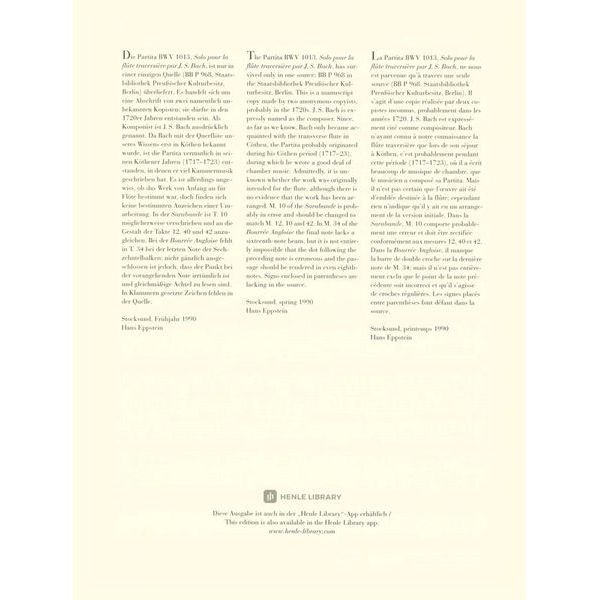 Henle Verlag Bach Partita a-moll for Flute