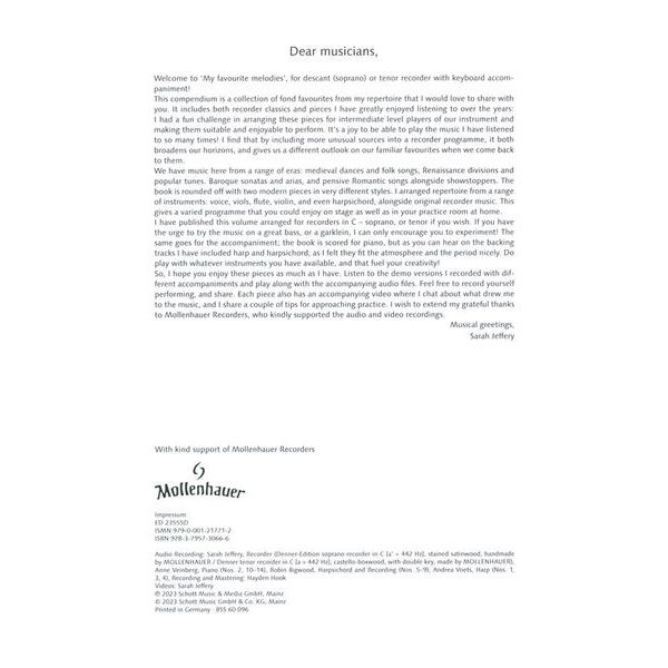 Schott My Favourite Melodies Recorder