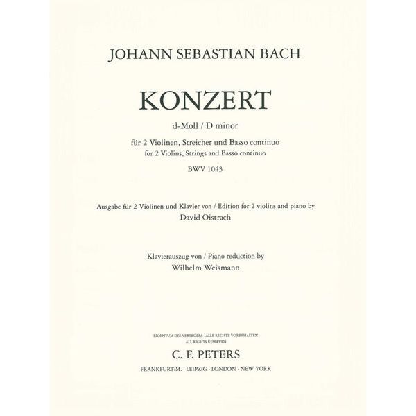 Edition Peters Bach Konzert für zwei Violinen