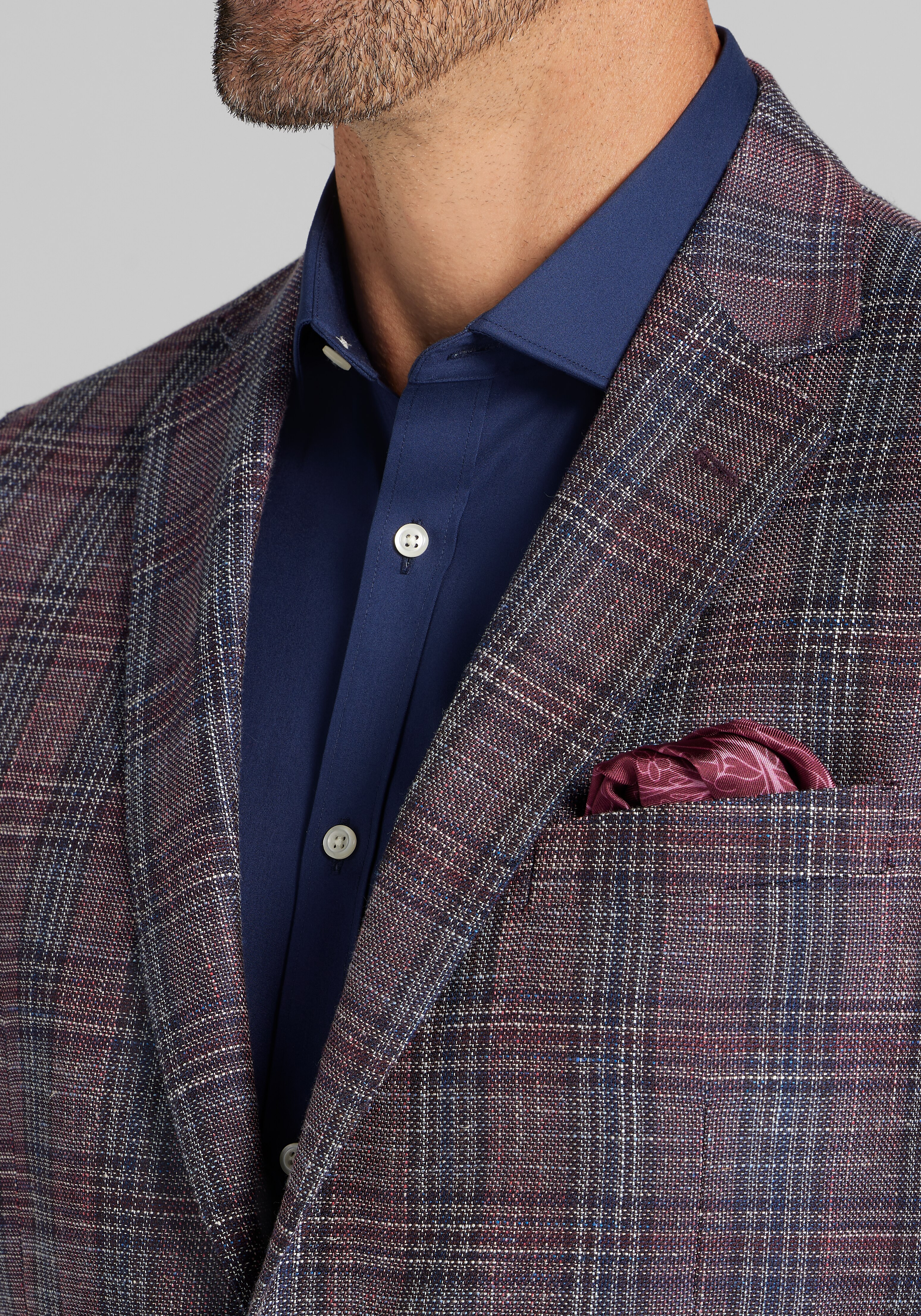 Reserve Collection Tailored Fit Wool-Cotton Blend Plaid Sport Coat