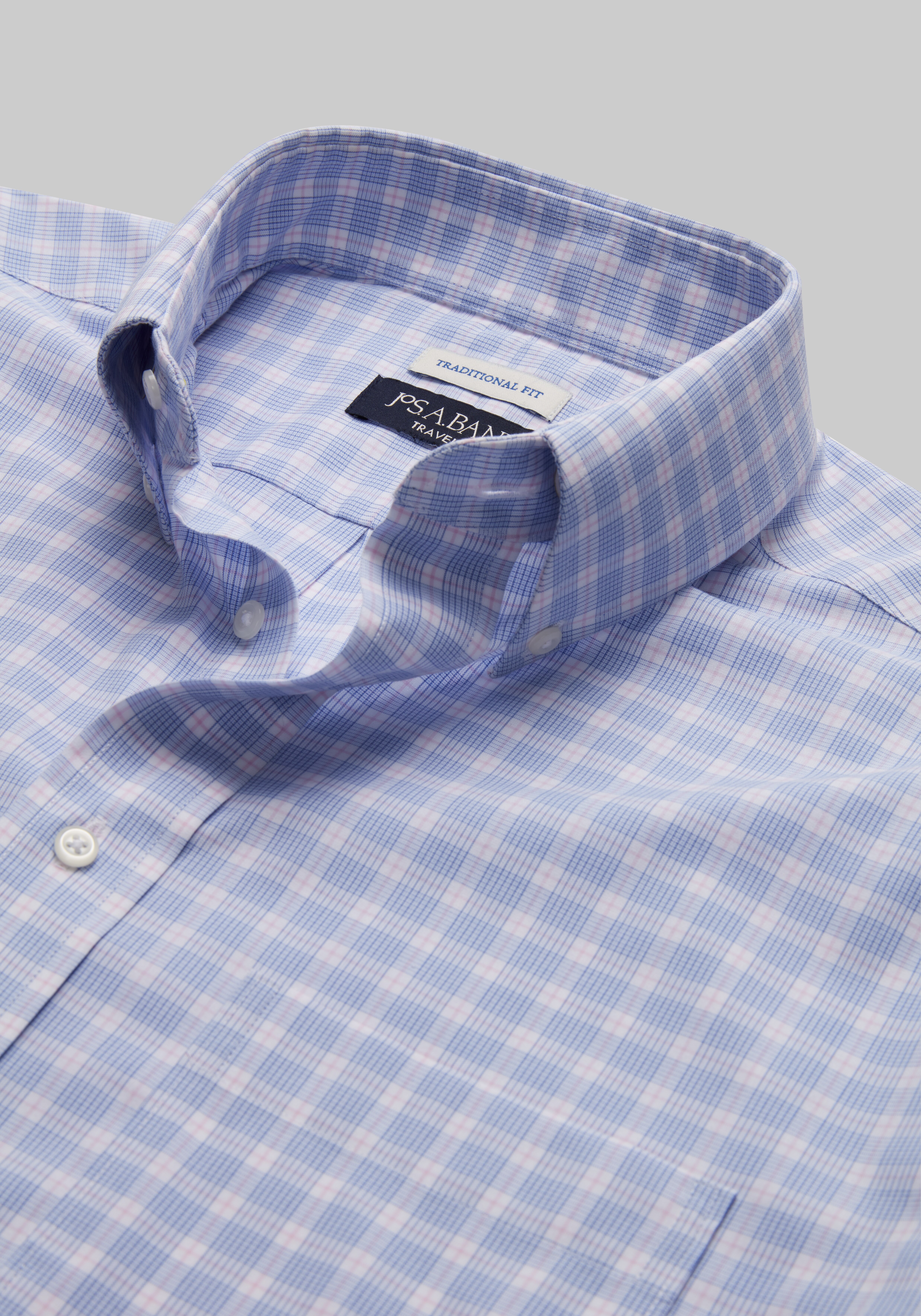 Traveler Collection Traditional Fit Button-Down Collar Plaid Dress Shirt