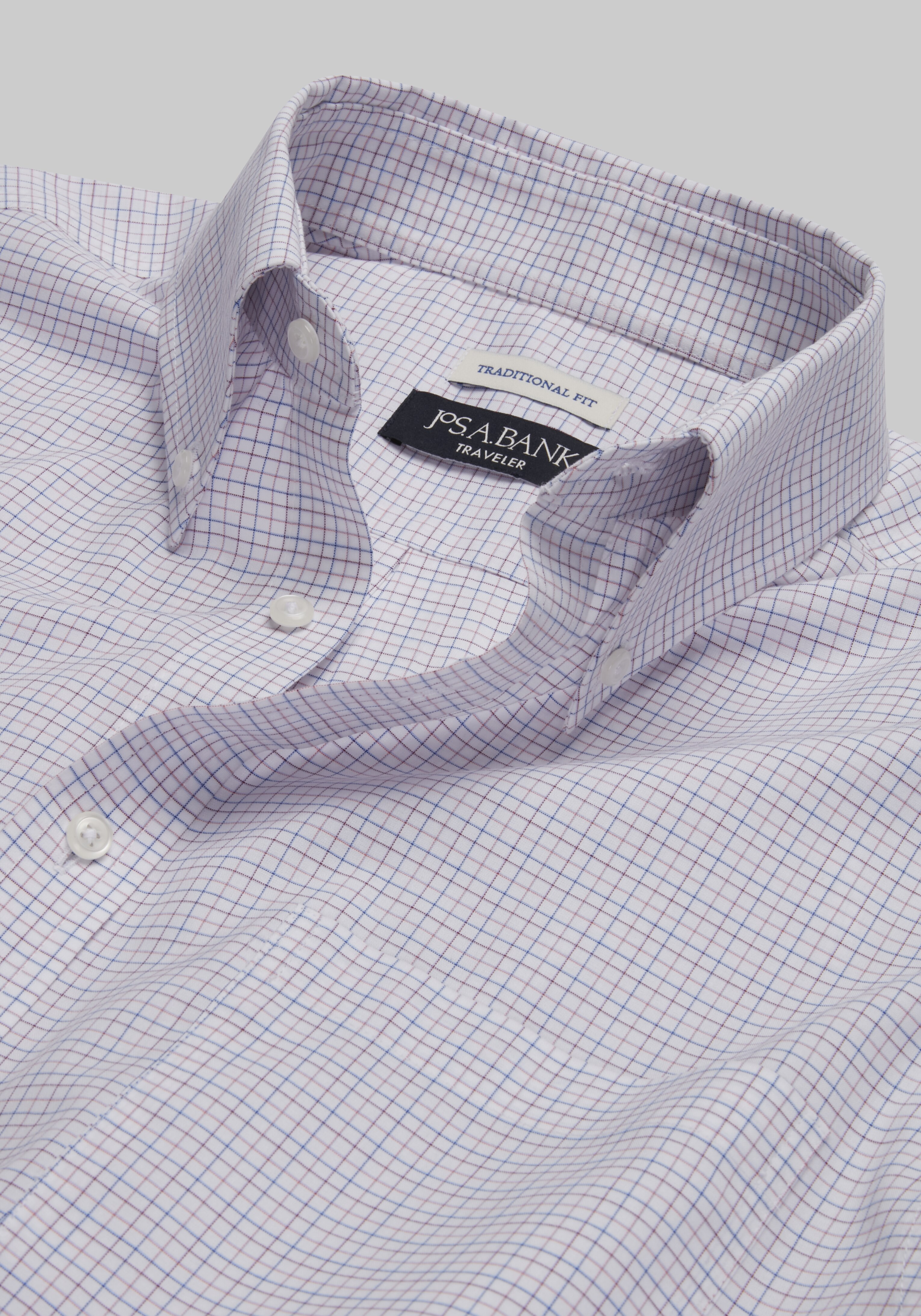 Traveler Collection Traditional Fit Button-Down Collar Grid Dress Shirt - Big & Tall
