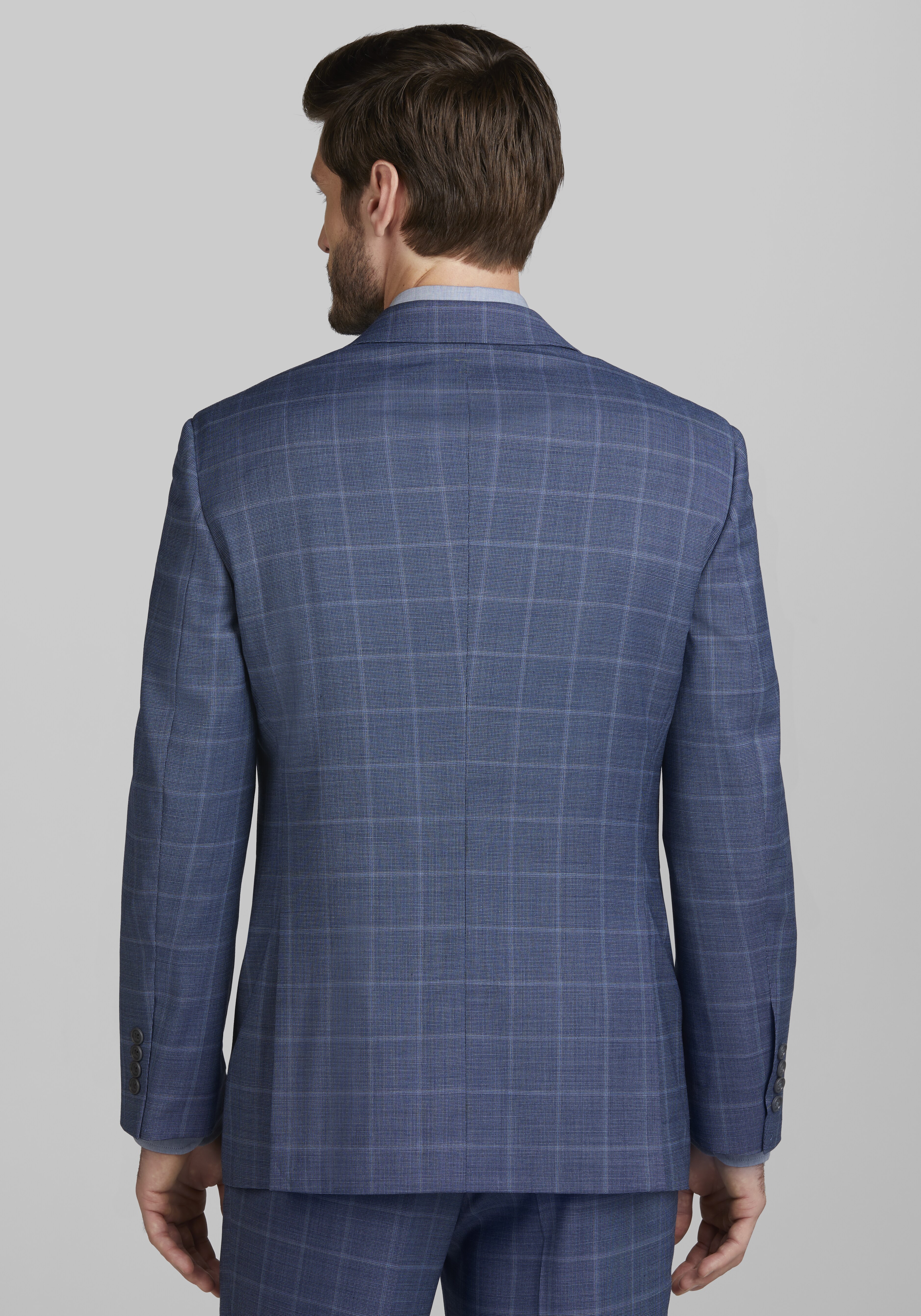 Jos. A. Bank Tailored Fit Wool Blend Windowpane Plaid Suit Separate Jacket - Big & Tall