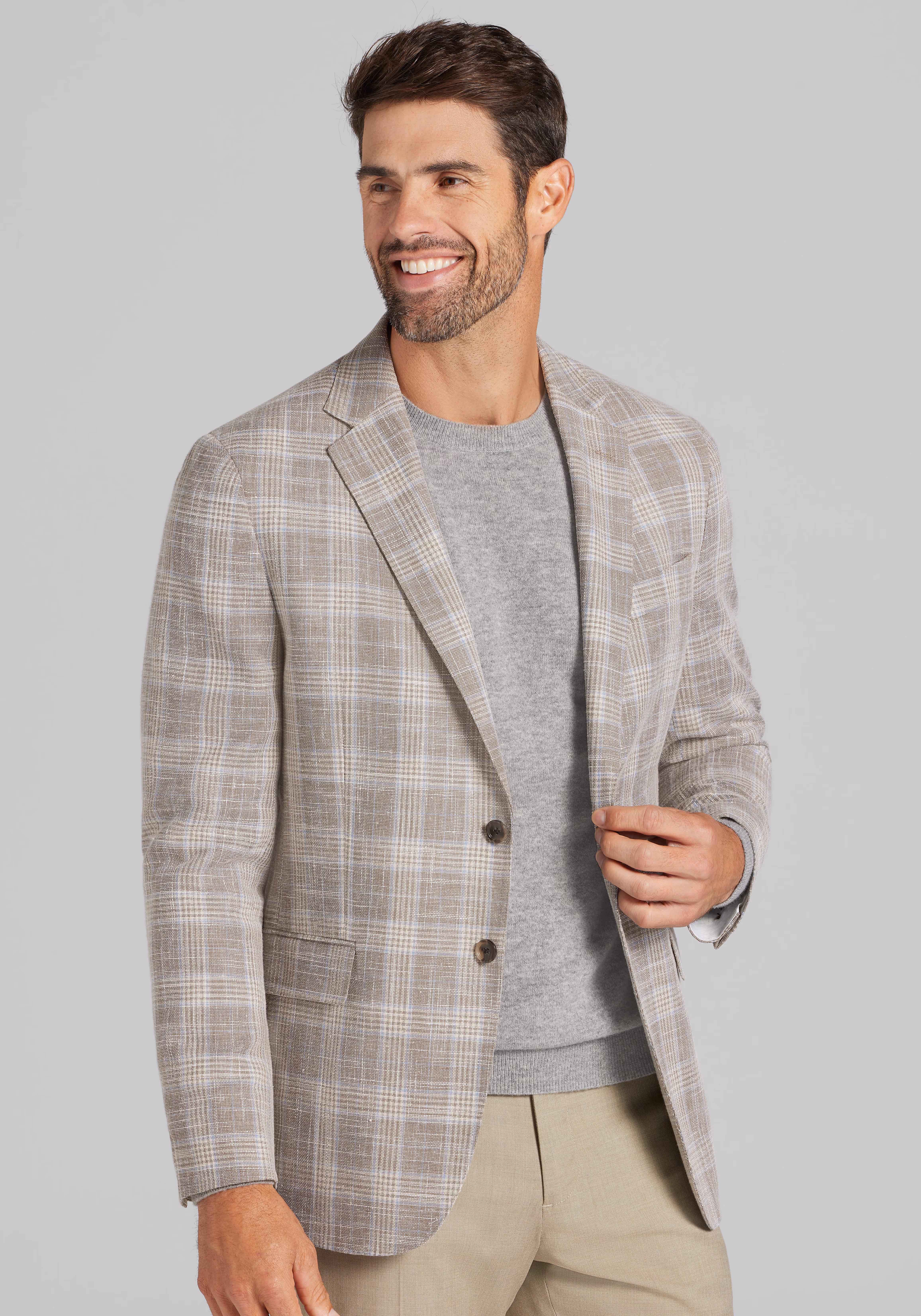 Reserve Collection Tailored Fit Wool-Cotton Blend Plaid Sportcoat