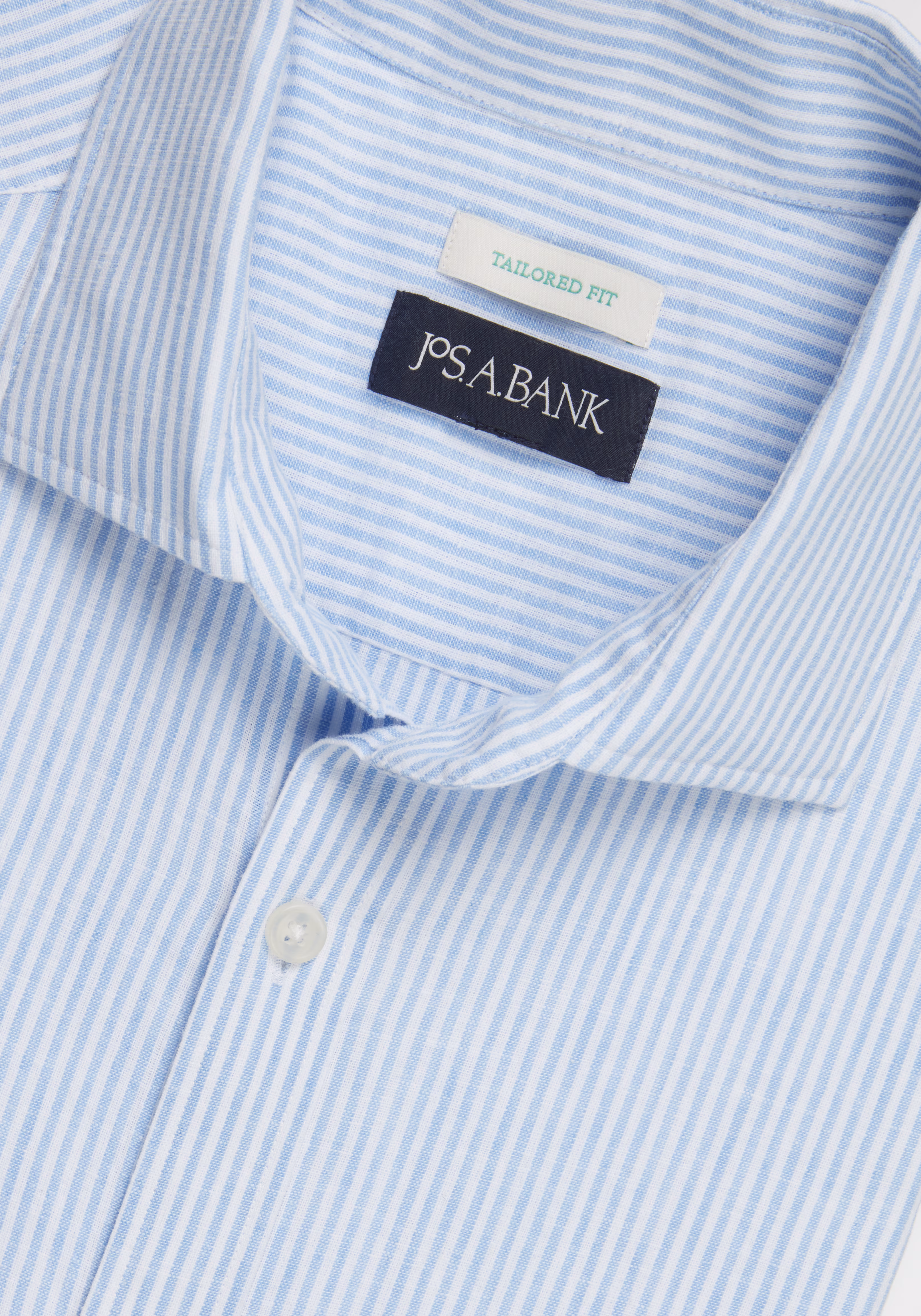 Jos. A. Bank Tailored Fit Stripe Linen Blend Short-Sleeve Sportshirt - Big & Tall